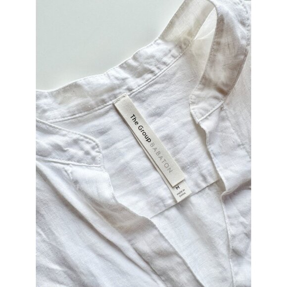 Aritzia GROUP BY BABATON Portofino White Linen Cropped Button-Up Shirt, Size M - Picture 11 of 13